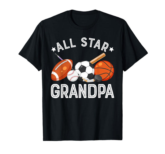 All Star Grandpa Of The Birthday Boy Basketball Soccer Sport T-Shirt