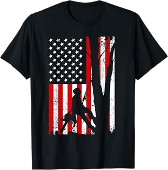 Funny American Flag Arborist Gift For Men Cool Tree Lover T-Shirt