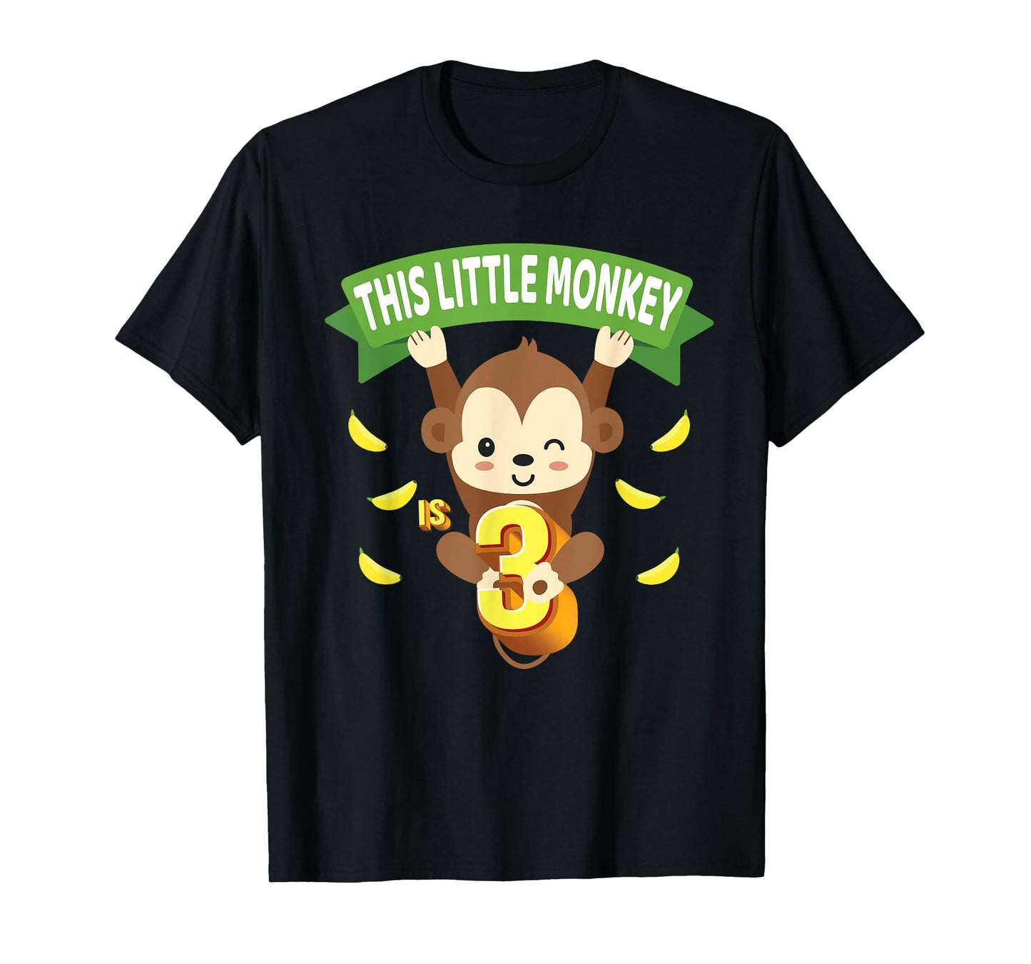 This Little Monkey Is 3 Years Old Kid 3rd Birthday Monkeys T-Shirt