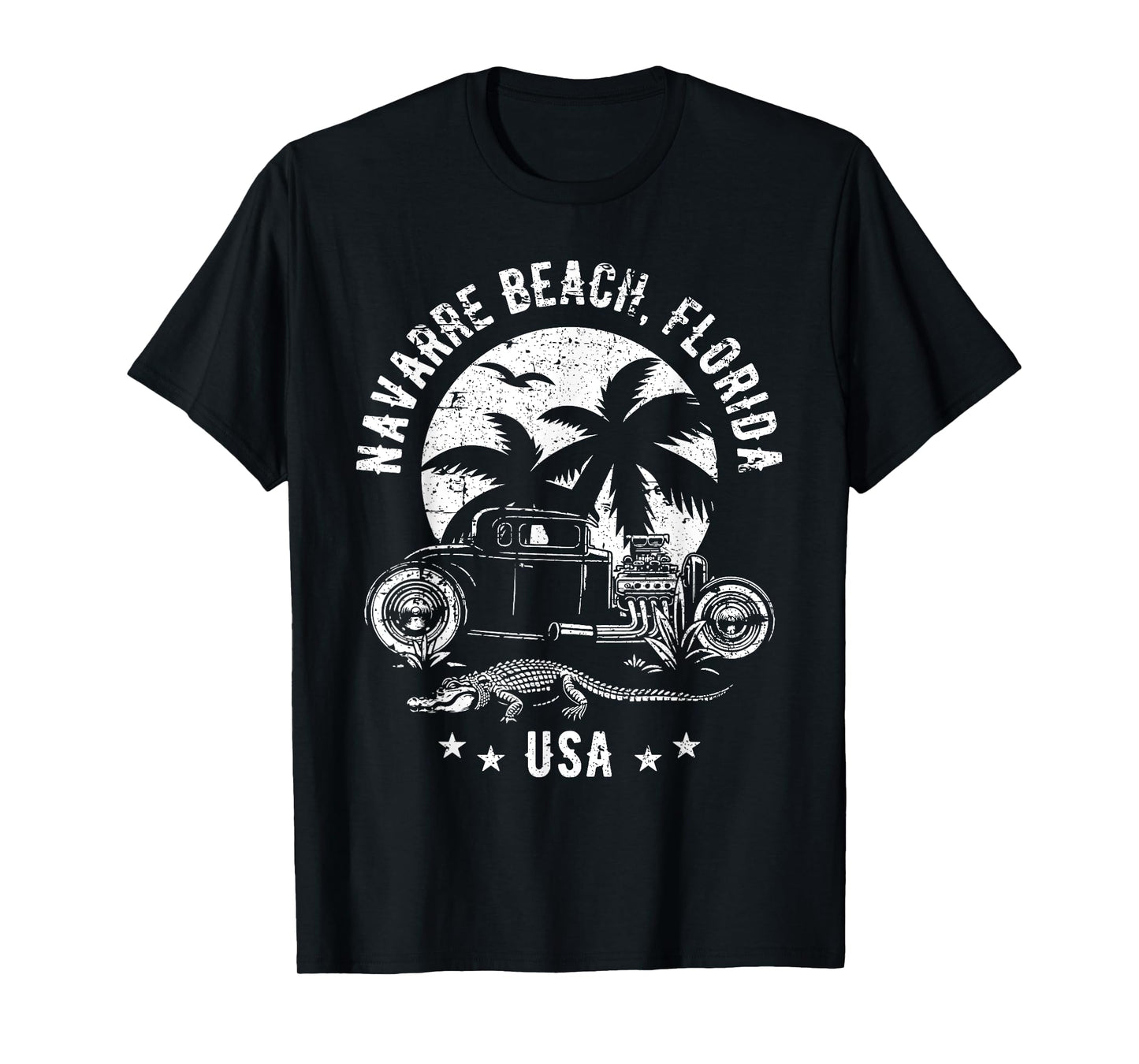 Navarre Beach Florida Sunset Hotrod Distressed Design T-Shirt