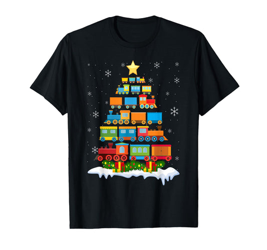 Train Lover Xmas Tree Santa Christmas Train T-Shirt