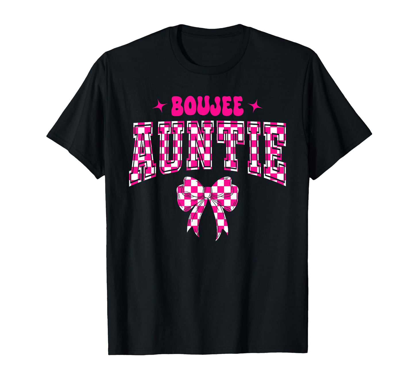 Boujee Auntie Pink Checkered Bow Birthday Family Matching T-Shirt