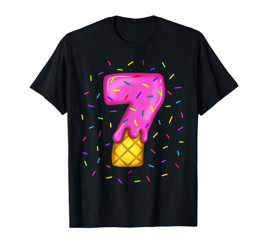 Pink Melting Ice cream Number 7 th birthday sweets sprinkles T-Shirt