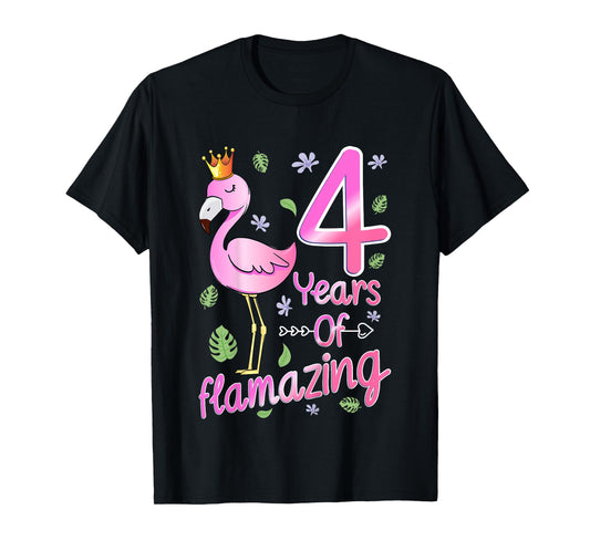 4 Years Of Flamazing Flamingo 4 Years Old Kids 4th Birthday T-Shirt
