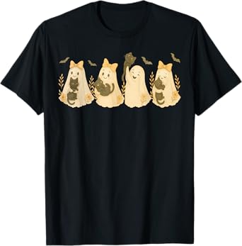 HUGvyn Halloween Lace Ghost Holding Black Cat Cute Ghost Cat Men Women Kids T-Shirt