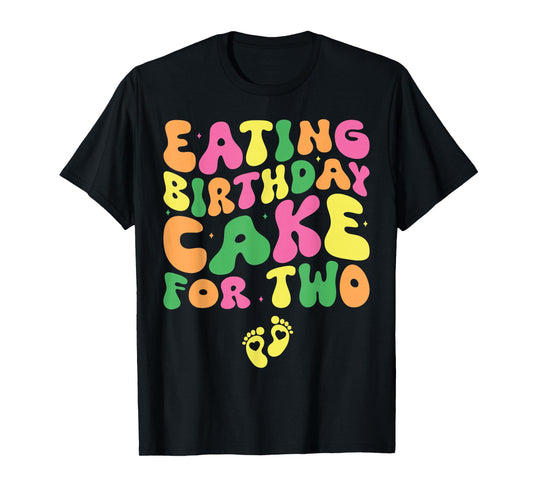 Birthday Pregnancy Announcement Apparel Co. Eating Birthday Cake For Two Pregnancy Announcement T-Shirt - Black, Small, Unisex-Adults, Short Sleeve, T-Shirt