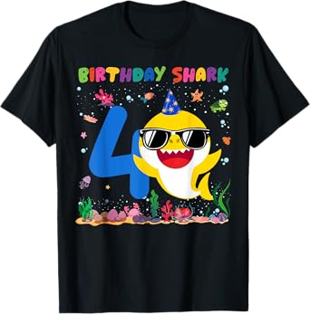 4 Year Old Birthday Shark 4th Toddlers Birthday Boy Girl T-Shirt