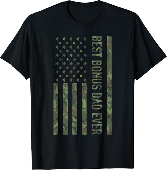 Best bonus dad ever US american military camouflage flag T-Shirt