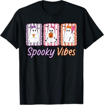 Preppy Spooky Vibes Cute Ghost Halloween Women Girls Kids T-Shirt