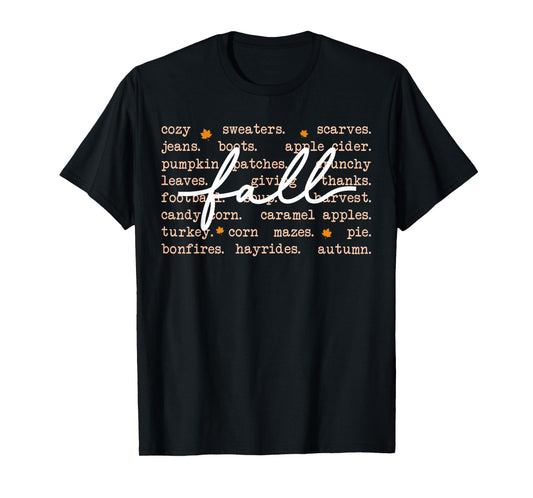 Fall Words Hello Fall Autumn Thanksgiving Pumpkin Season T-Shirt