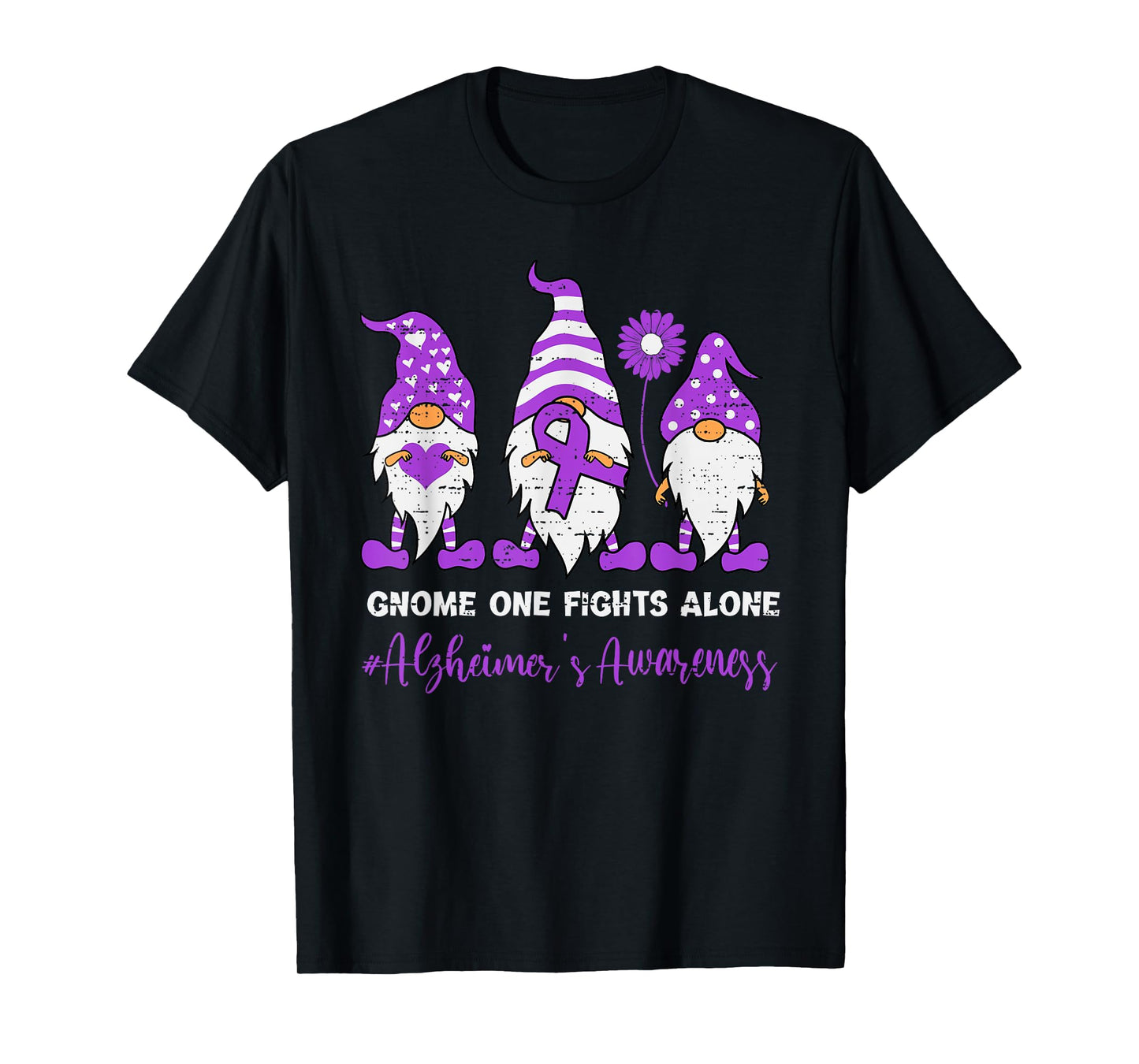 Support Alzheimer's Awareness Gnome Ribbon Purple Dementia T-Shirt