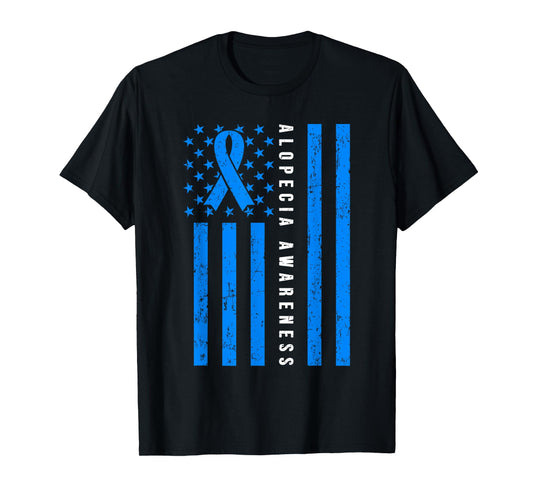 Alopecia Areata Awareness I Wear Blue Ribbon Support Family T-Shirt