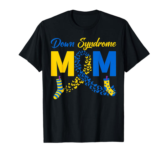 Down Syndrome Mom Yellow & Blue Ribbon Proud T21 Mom Mother T-Shirt