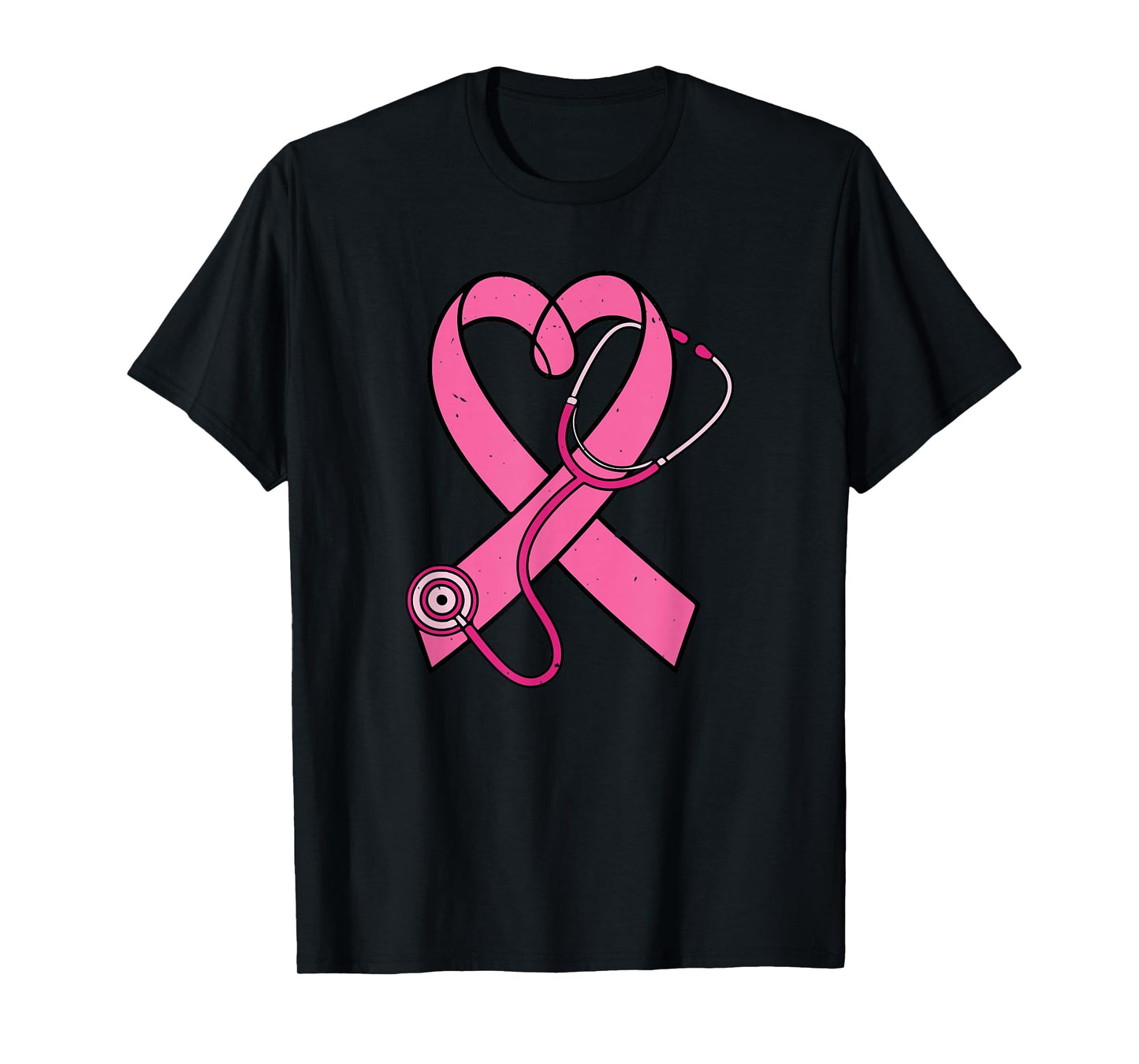 Pink Ribbon Stethoscope Breast Cancer Awareness Nurse T-Shirt