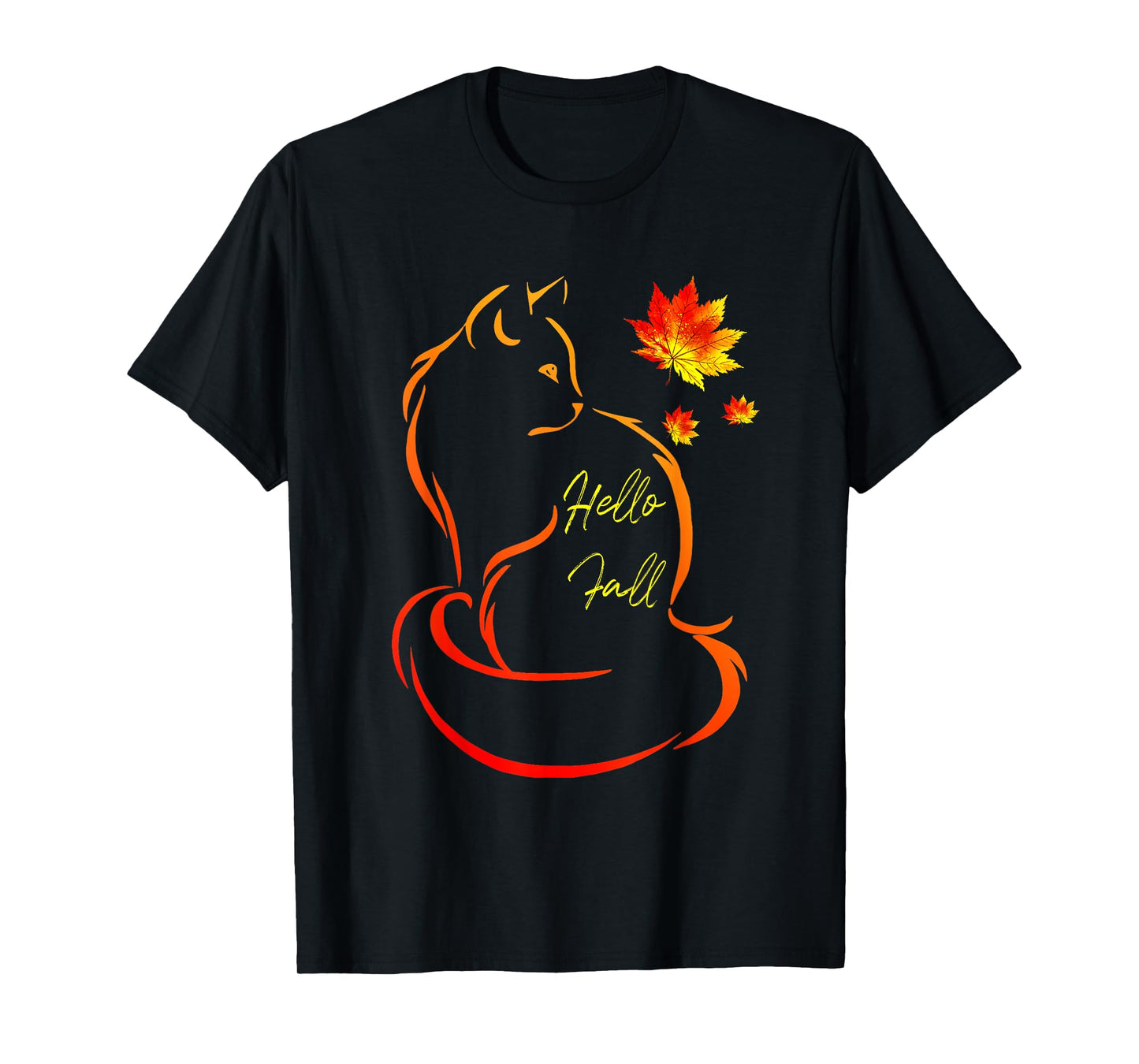 Hello Fall Cat Shirt Cat Autumn Leaves Kitten Lover T-Shirt for Men Women Kids