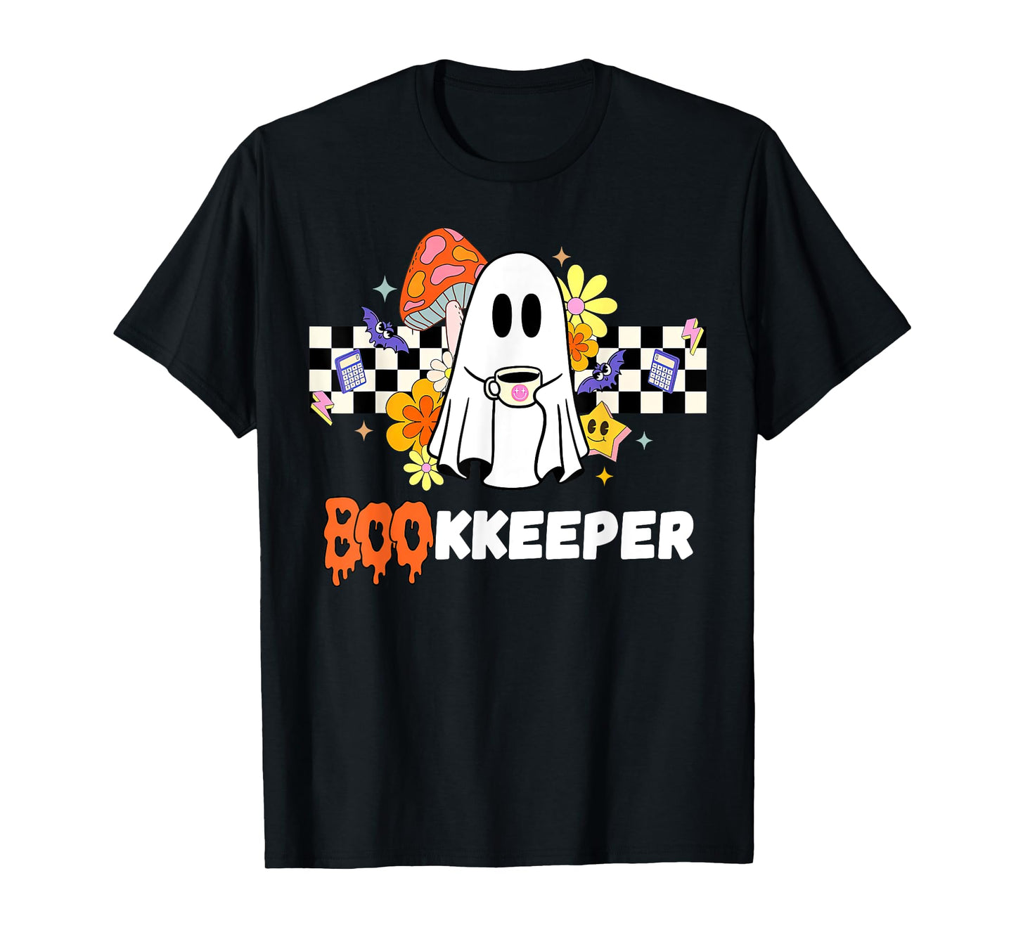 Ghost Bookkeeper Halloween Floral Accountant Spreadsheets T-Shirt