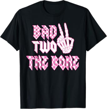 Cute Bad Two the Bone Birthday 2 Years Old Pink Bow Skeleton T-Shirt
