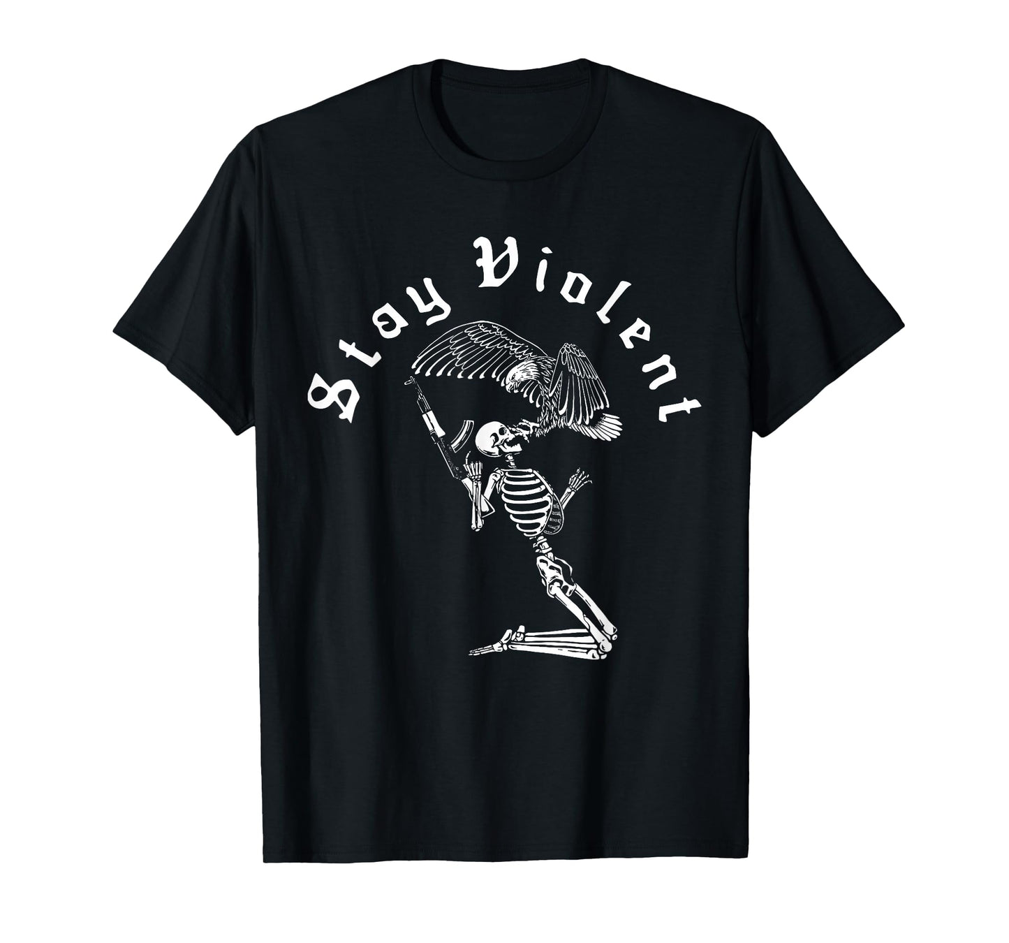 Skeleton Stay Violent Vintage 90s Halloween Spooky Skull T-Shirt