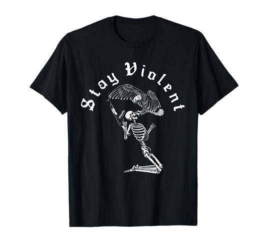 Skeleton Stay Violent Vintage 90s Halloween Spooky Skull T-Shirt