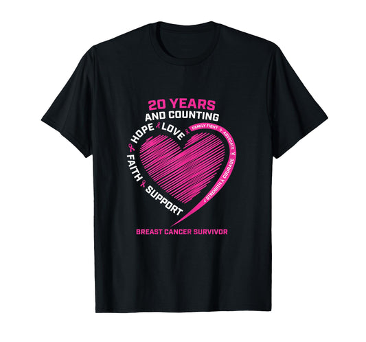 20 Years Cancer Free Gifts Women Pink Breast Cancer Survivor T-Shirt
