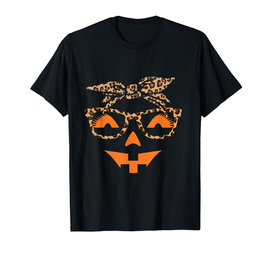 Jack O Lantern Face Leopard Halloween Pumpkin Women T-Shirt