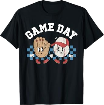 Baseball Retro Groovy Cartoon Love Baseball Season Game Day T-Shirt