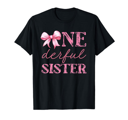 Miss Onederful Sister Coquette First Birthday Pink Bow T-Shirt