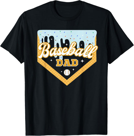 Baseball DAD Home Plate Ice Cream Drip Father's Day Daddy T-Shirt