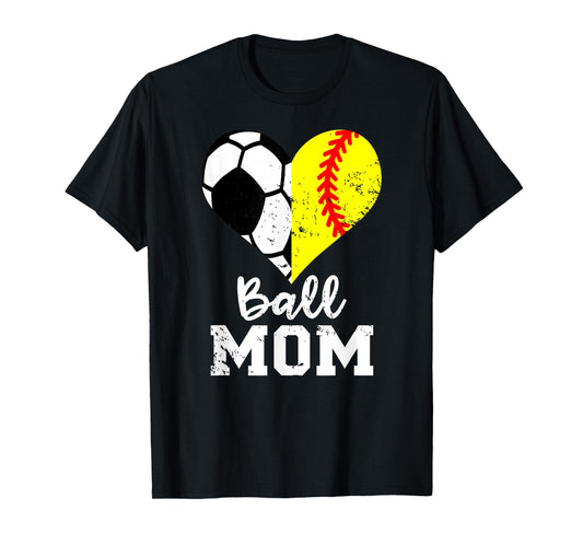 Ball Mom Heart Funny Softball Soccer Mom T-Shirt