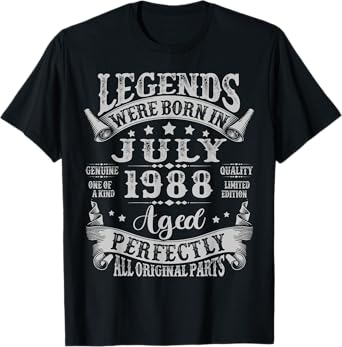Legends Were Born in July 1988 Vintage 37th Birthday Men Boy T-Shirt
