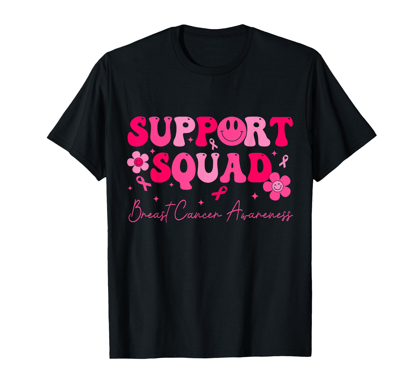 Retro Groovy Support Squad Breast Cancer Awareness T-Shirt