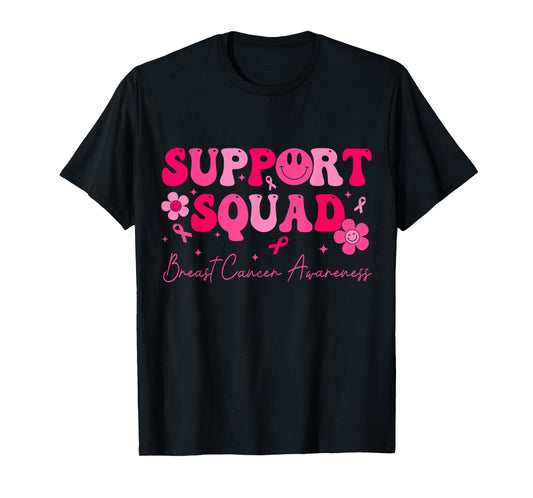 Retro Groovy Support Squad Breast Cancer Awareness T-Shirt