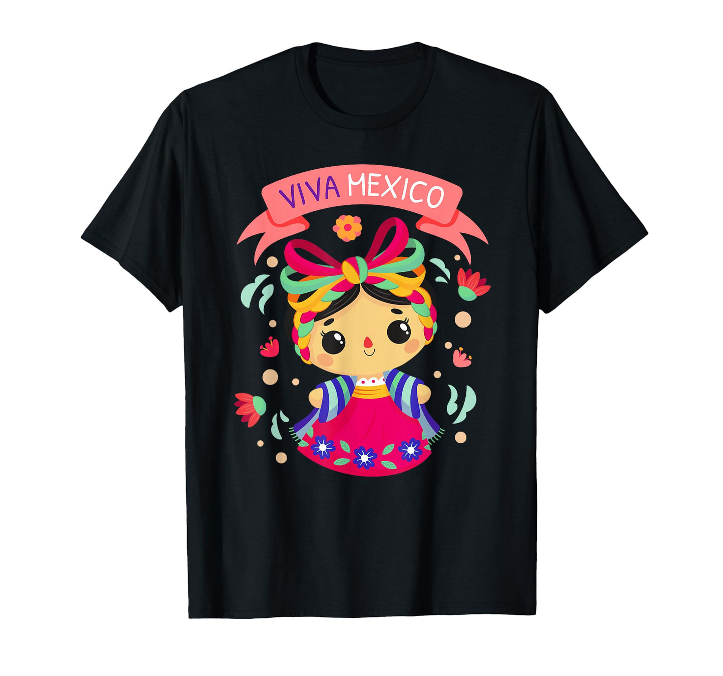 Viva Mexico Shirt Kids Girls Flores Mexican Independence Day T-Shirt