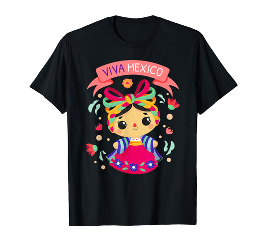 Viva Mexico Shirt Kids Girls Flores Mexican Independence Day T-Shirt
