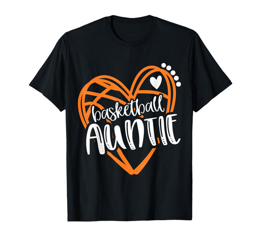 Womens Girls Basketball AUNTIE Heart Tshirt Distressed T-Shirt