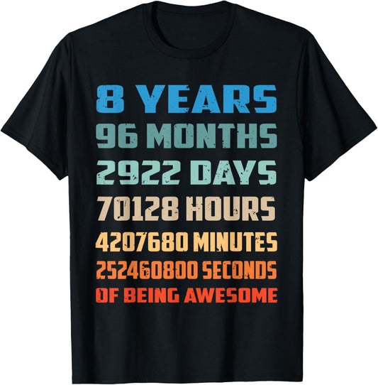 8th Birthday Boy Kids Youth Shirt 8 Years Old Being Awesome T-Shirt
