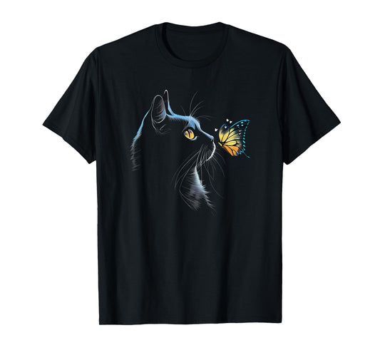 Cat Face - With Butterfly T-Shirt for Men Women Kids