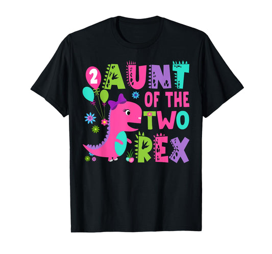 Aunt Of The Two Rex 2Nd Birthday Boy Dinosaur T-Rex T-Shirt