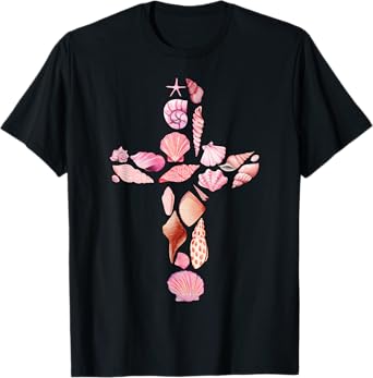 Beachy Ocean Seashell Faith Cross Christian Coquette T-Shirt