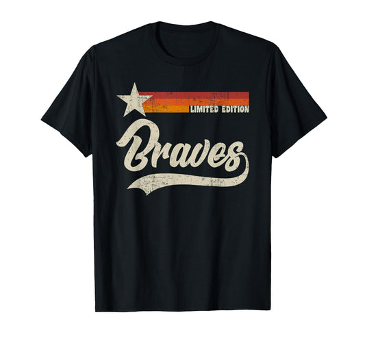 Vintage Braves Name Retro Three Stripe Weathered Throwback T-Shirt