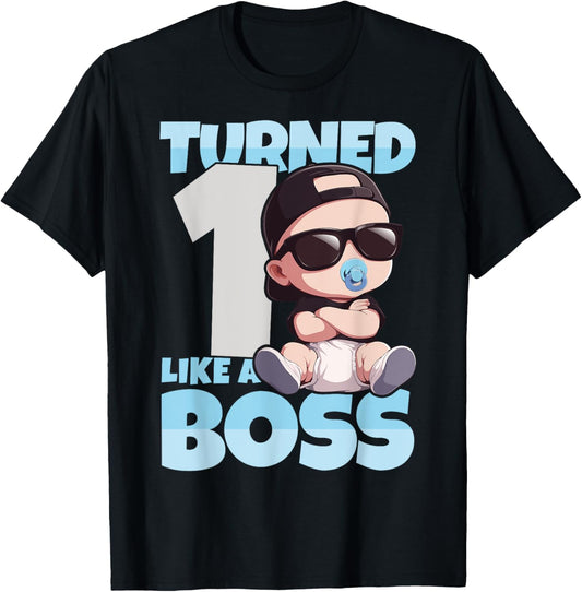 Baby 1st Birthday Boy Girl 1 Year Like a Boss Kids T-Shirt