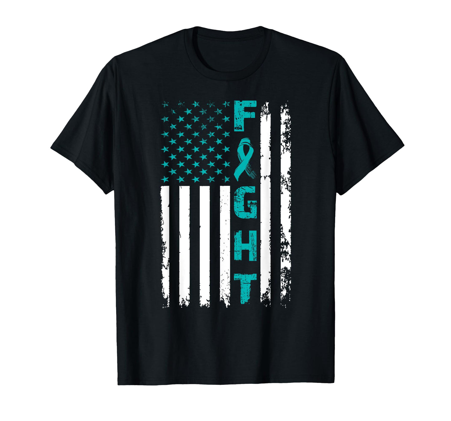 Fight Ovarian Cancer American Flag Awareness Survivor T-Shirt