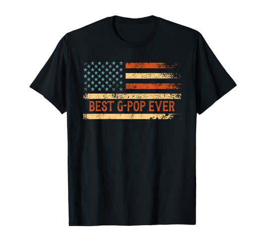 Best G-Pop Grandpa T-Shirt - Men's Black Flag Father's Day T-Shirt - Small - Crew Neck - Short Sleeve