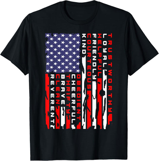 Vintage American Flag Scouting Law T-Shirt