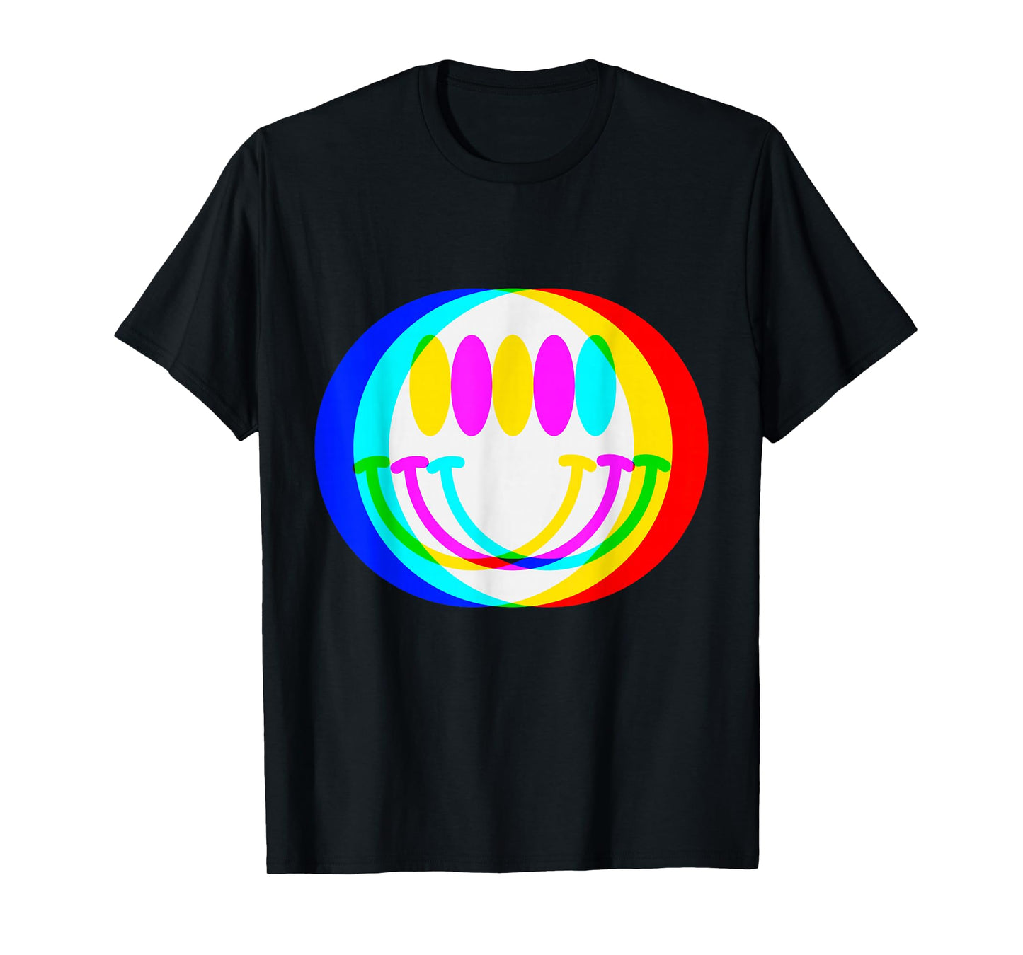 Trendy Happy Face EDM Music Festival Smile Face Illusion T-Shirt
