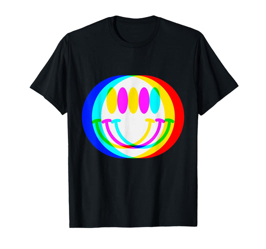 Trendy Happy Face EDM Music Festival Smile Face Illusion T-Shirt