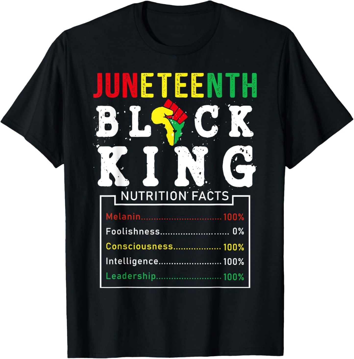 Juneteenth Men Black King Nutritional Facts Freedom Day T-Shirt