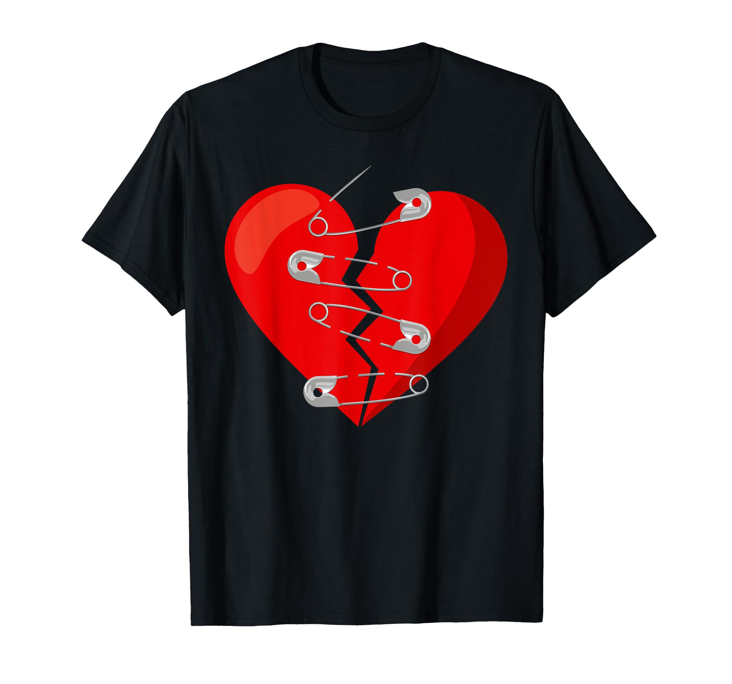 Heart-broken & Safety Pins Anti Valentine Single Awareness T-Shirt