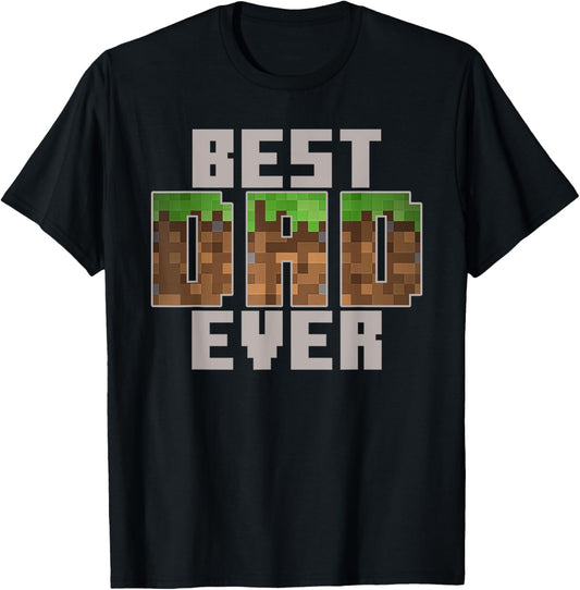 Pixel Block Best Dad Ever Earth Grass Funny Gamer Art T-Shirt