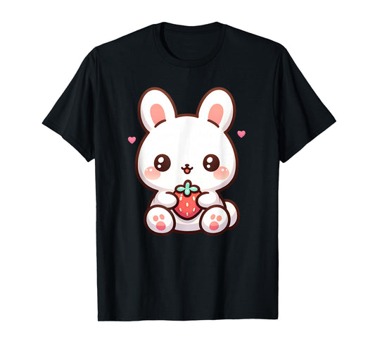 Cute Bunny Rabbit Eating Strawberry Tween Girls Graphic T-Shirt